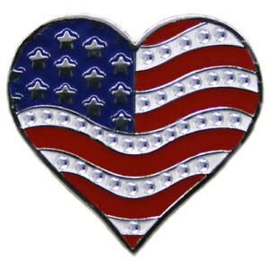 Swarovski Heart Shaped American Flag golf ball marker