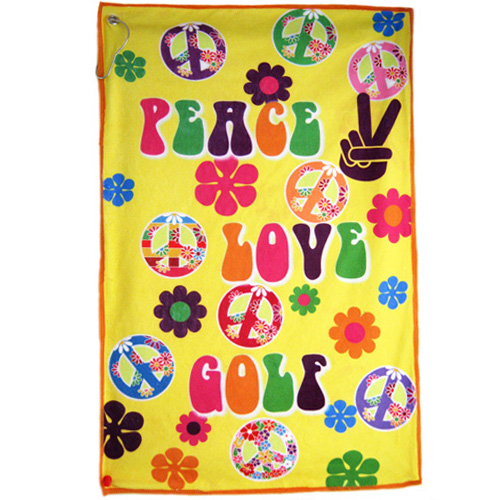 Peace Love Golf Yellow Fleece Golf Towel